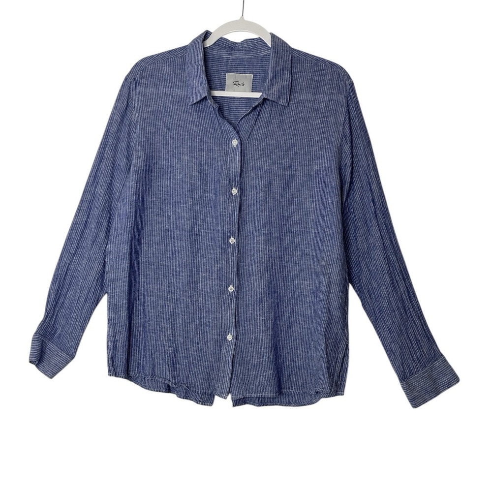 RAILS Shirt Womens Large Blue Sydney Button Up Long Sleeve Career Linen Blend - Picture 1 of 9